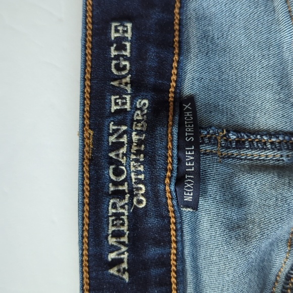 AEO Next Level Stretch X Super Hi-Rise Mini Distressed Jean Skirt 4R Blue - Picture 2 of 16